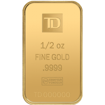 A picture of a 1/2 oz TD Gold Bar